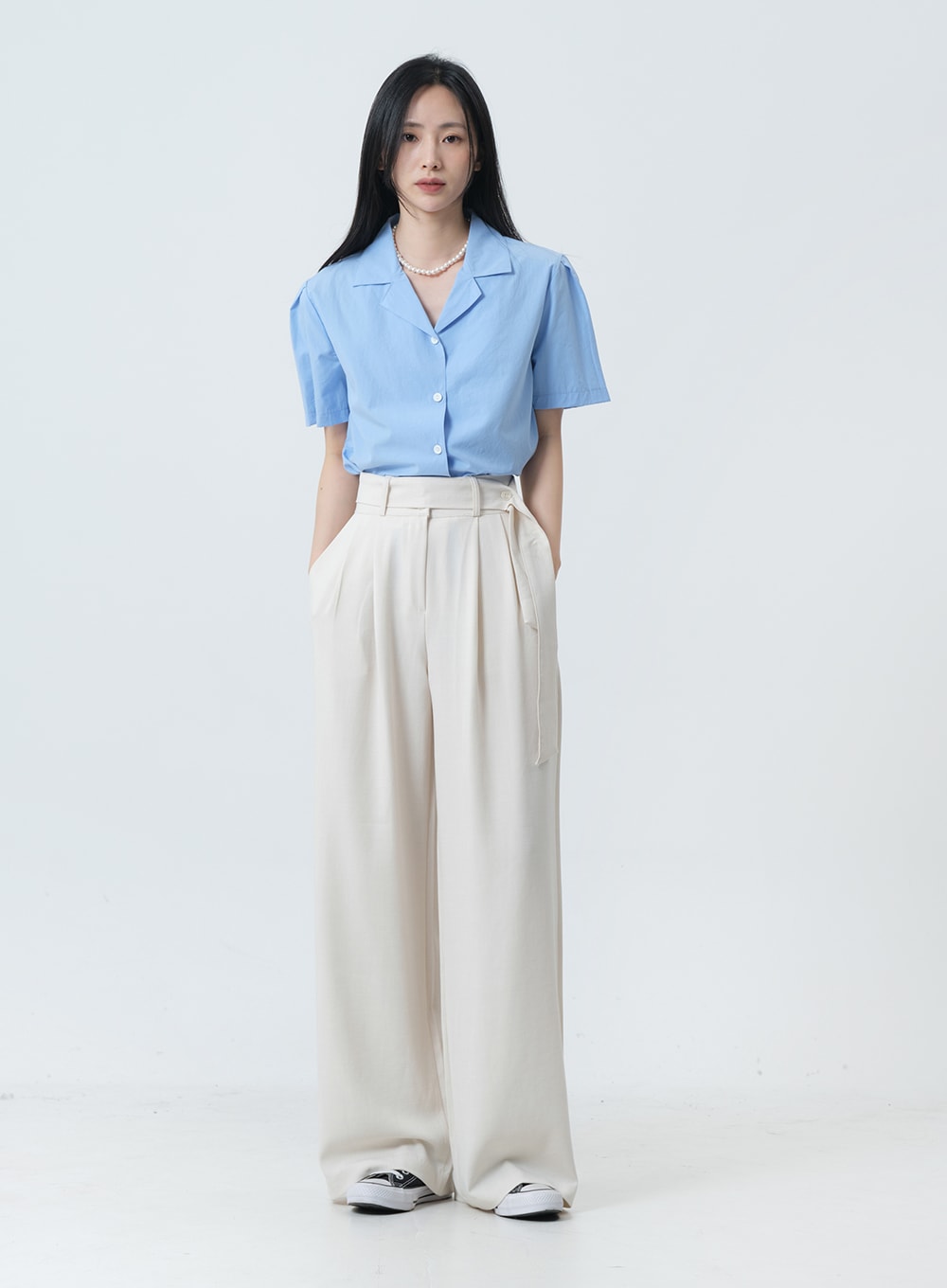 Loose Fit Tailored Pants with Ribbon 
